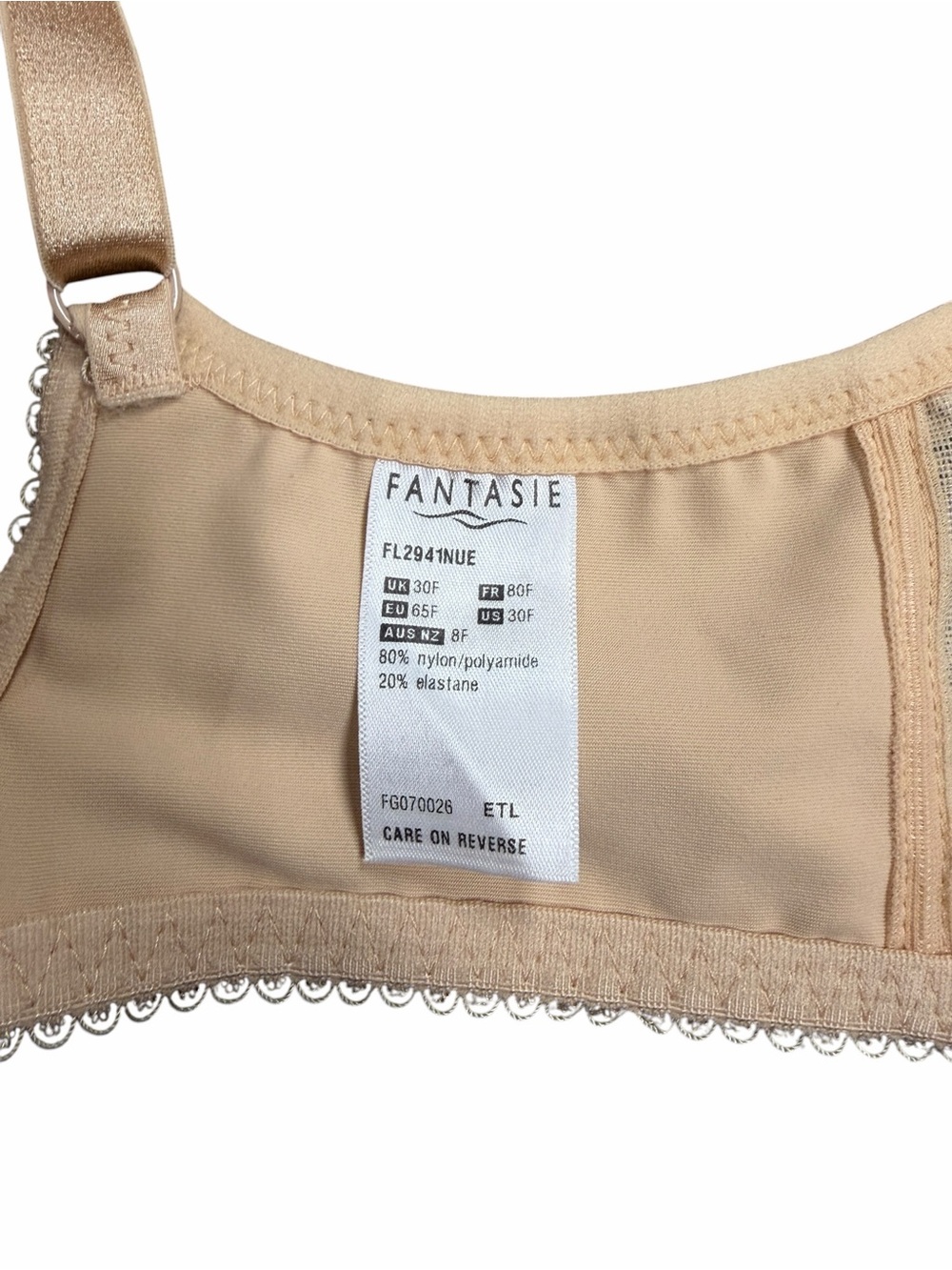 NWT Fantasie Echo Lace Underwire Molded Bra Nude - Size 30F - Picture 3 of 4
